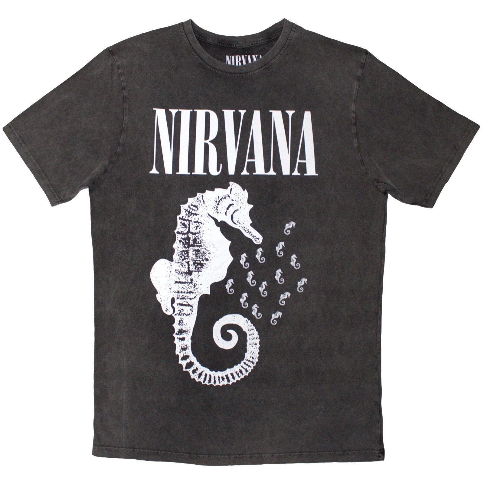 Camiseta de manga corta Nirvana Seahorse & Logo Mono (Stone Wash) Charcoal Grey S Camiseta de manga corta