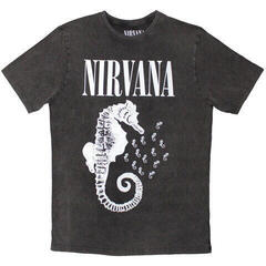 T-Shirt Nirvana Seahorse & Logo Mono (Stone Wash) Charcoal Grey M T-Shirt