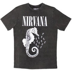 T-Shirt Nirvana Seahorse & Logo Mono (Stone Wash) Charcoal Grey L T-Shirt