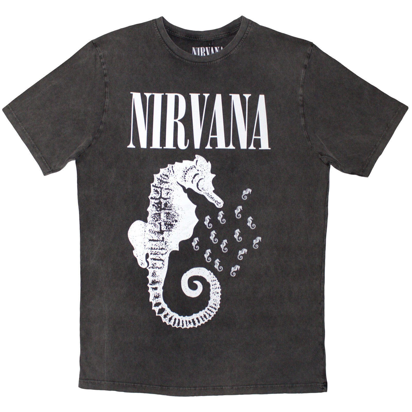T-shirt Nirvana Seahorse & Logo Mono (Stone Wash) Charcoal Grey XL T-shirt