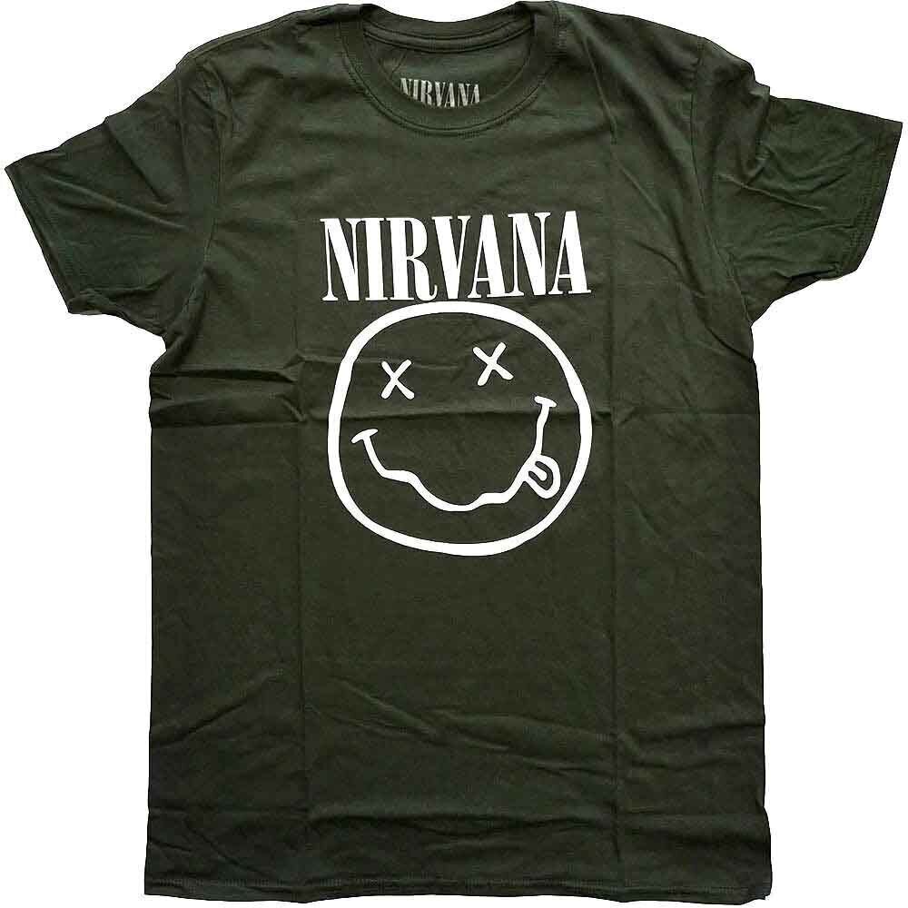 T-Shirt Nirvana White Happy Face Dark Green M T-Shirt