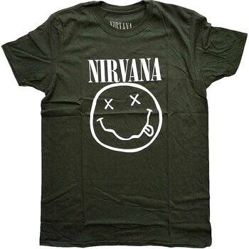 T-Shirt Nirvana White Happy Face Dark Green L T-Shirt - 1