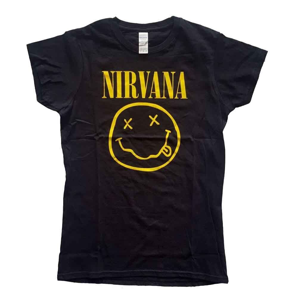 Shirt Nirvana Yellow Happy Face Black XS Dames Shirt