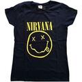 Nirvana Yellow Happy Face Navy Blue M Dame Skjorte