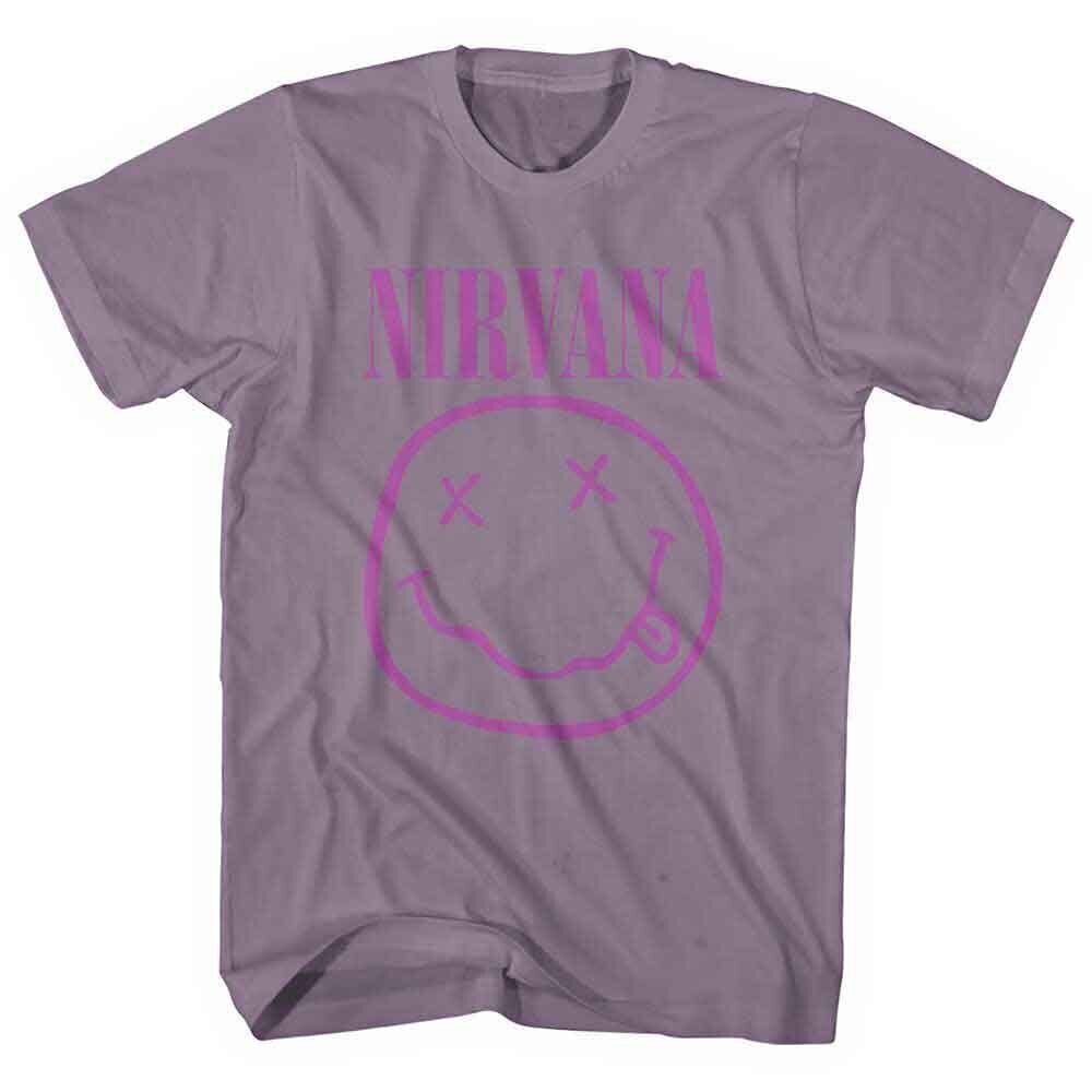 T-Shirt Nirvana Purple Happy Face Dusky Pink L T-Shirt