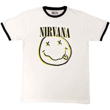 T-särk Nirvana Double Happy Face Ringer White S T-särk - 1