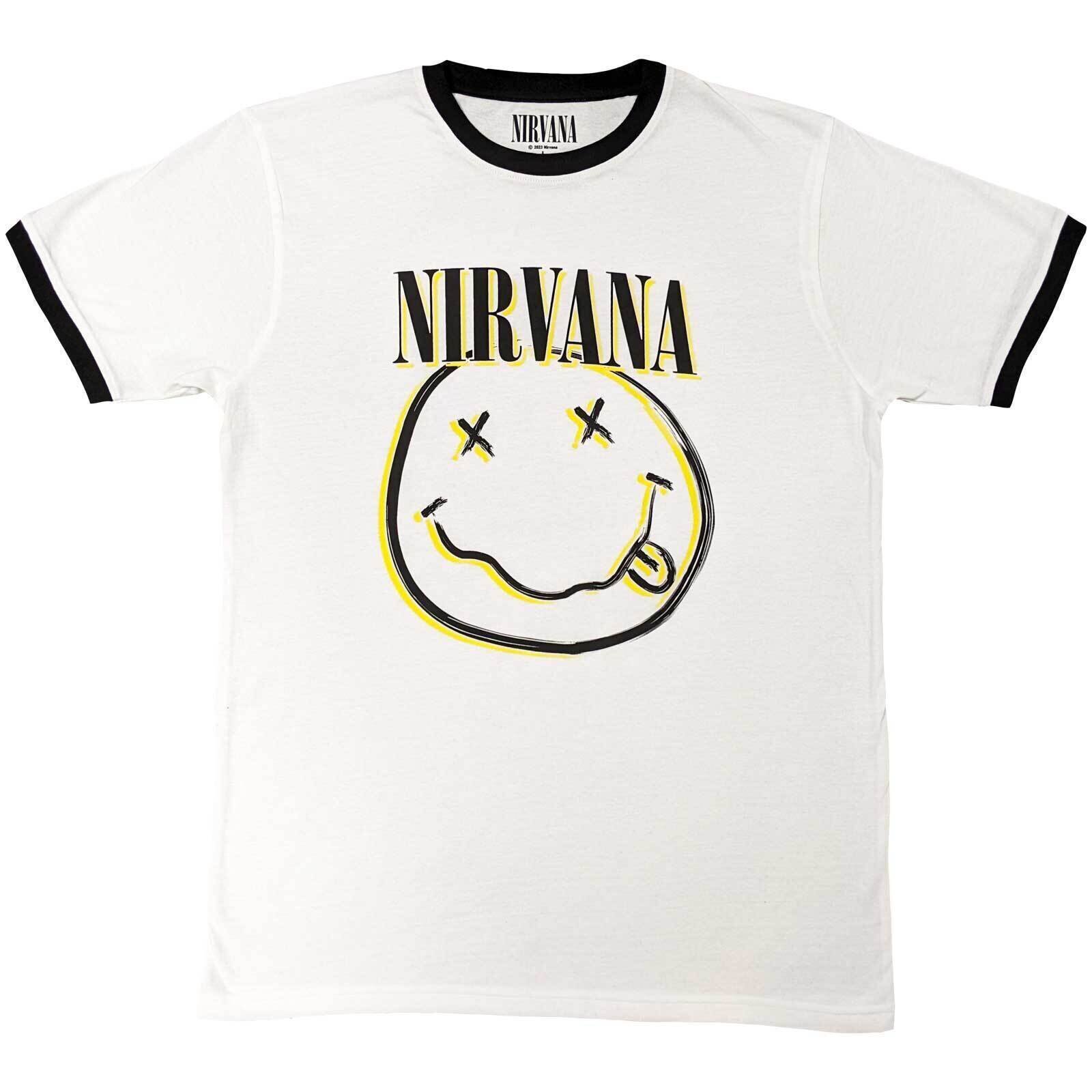 T-shirt Nirvana Double Happy Face Ringer White M T-shirt