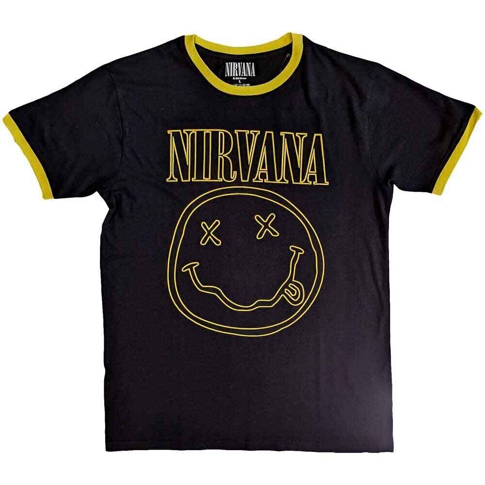 Skjorte Nirvana Double Happy Face Ringer Black XL Skjorte