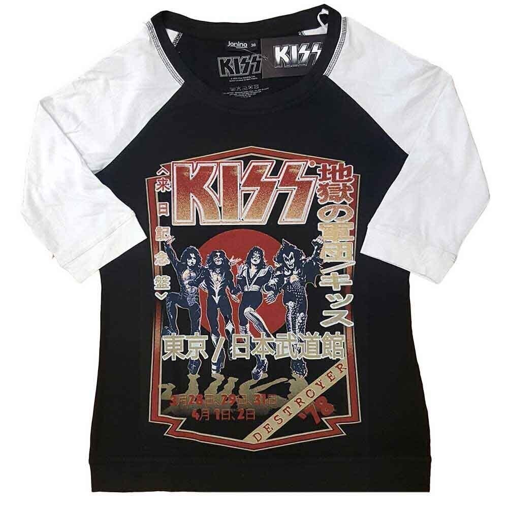 Camiseta de manga corta Kiss Destroyer Tour '78 Raglan Black & White M De mujer Camiseta de manga corta