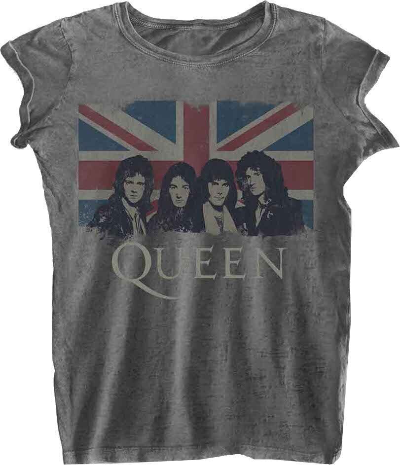 T-shirt Queen Vintage Union Jack Burnout Charcoal Grey XL Feminino T-shirt