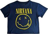 Nirvana Yellow Happy Face Flower Sniffin (Back Print) Denim Blue S Damskie Koszulka