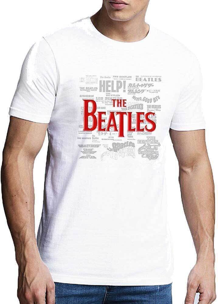 T-shirt The Beatles Titles & Logos (Puff Print) White XL T-shirt
