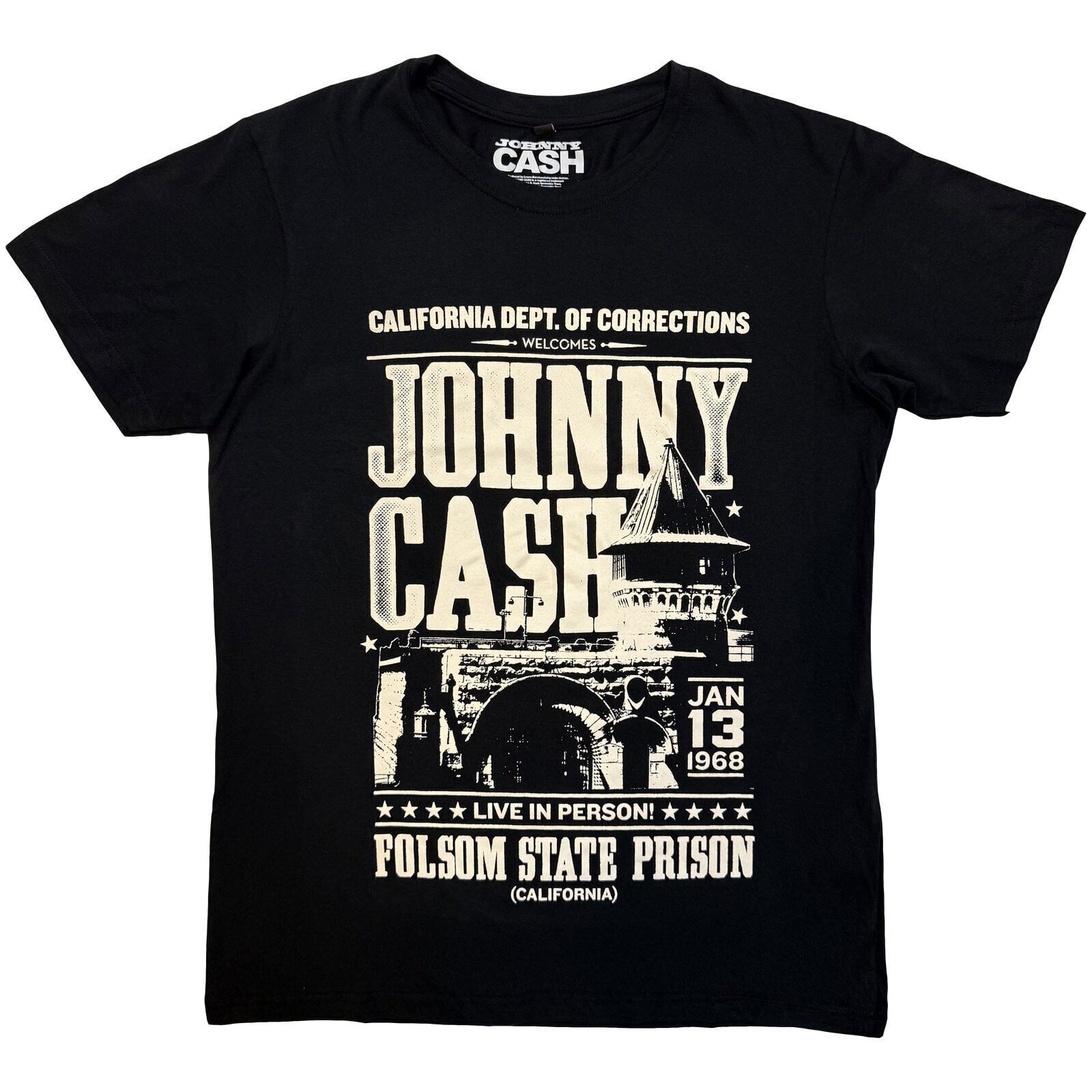 Skjorte Johnny Cash Prison Poster Carbon Black 2XL Skjorte