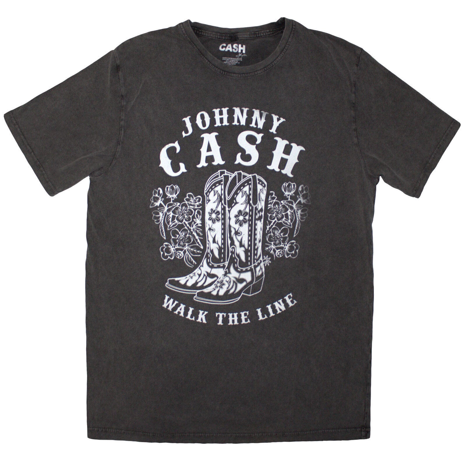 T-Shirt Johnny Cash Walk The Line Boots (Stone Wash) Charcoal Grey M T-Shirt