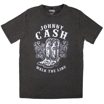 T-shirt Johnny Cash Walk The Line Boots (Stone Wash) Charcoal Grey 2XL T-shirt - 1
