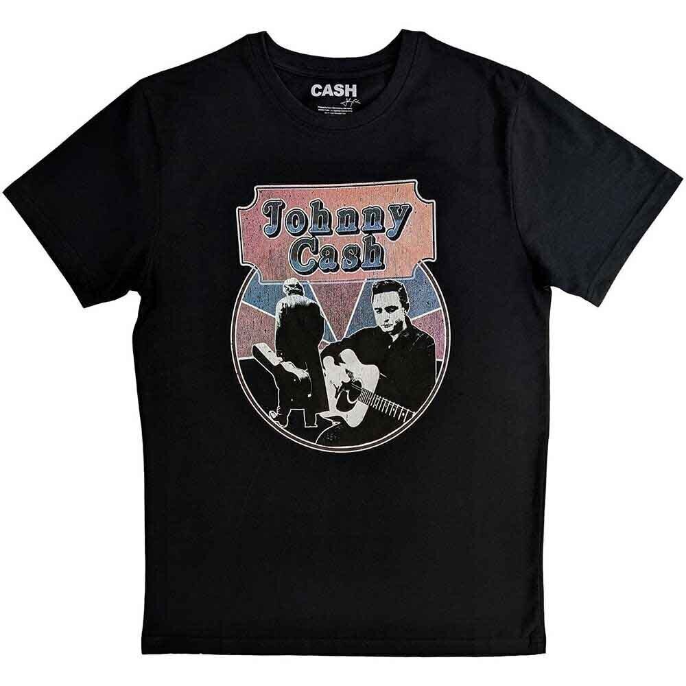 T-Shirt Johnny Cash Walking Guitar & Front On Black XL T-Shirt