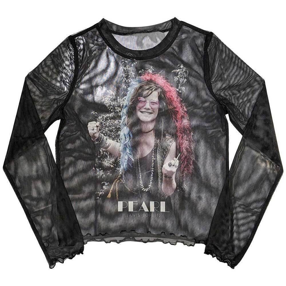Camiseta de manga corta Janis Joplin Pearl Garden (Mesh) Black XL De mujer Camiseta de manga corta