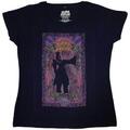 Janis Joplin Paisley & Flowers Frame (Soft Hand Inks) Navy Blue S Ladies T-Shirt