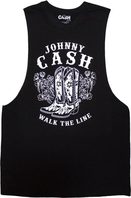 Skjorte Johnny Cash Walk The Line Boots Black 2XL Skjorte