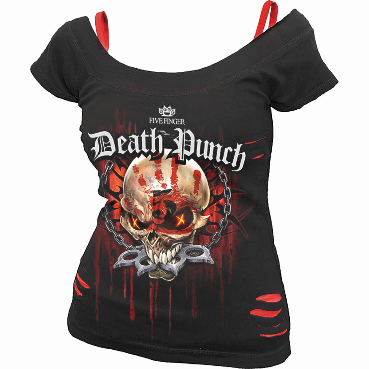 Skjorte Five Finger Death Punch Assassin Ripped Top Black & Red S Dame Skjorte