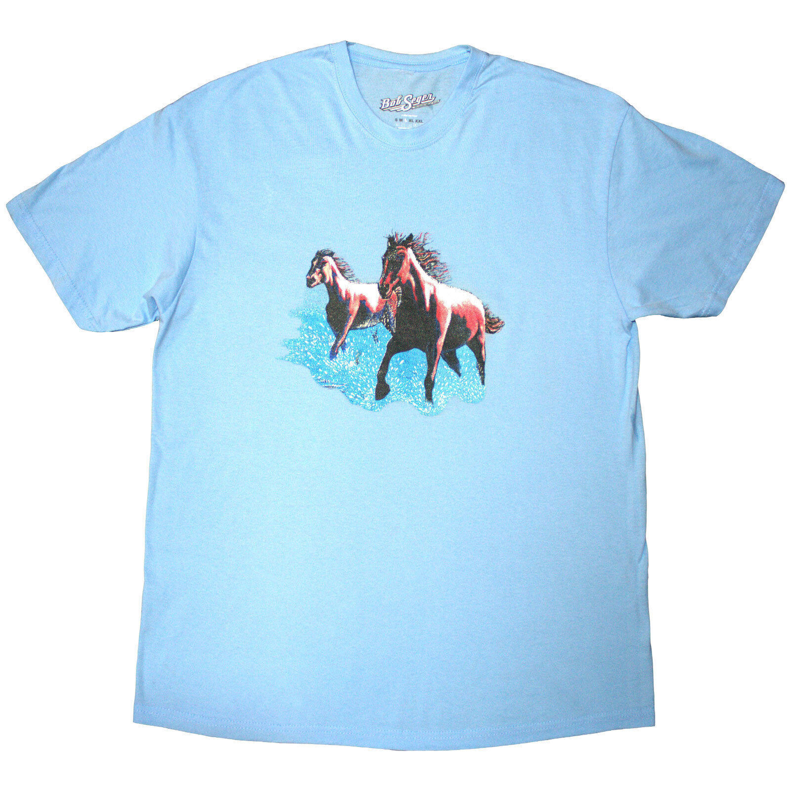 T-Shirt Bob Seger Horses (Back Print) Light Blue L T-Shirt