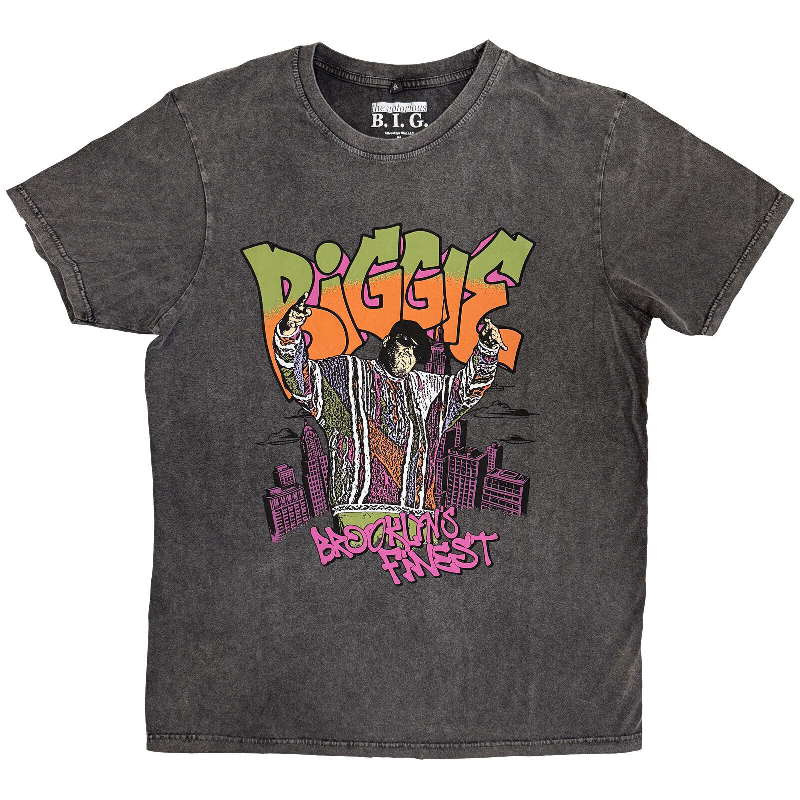T-Shirt Notorious B.I.G. Cartoon Graffiti (Stone Wash) Charcoal Grey 2XL T-Shirt