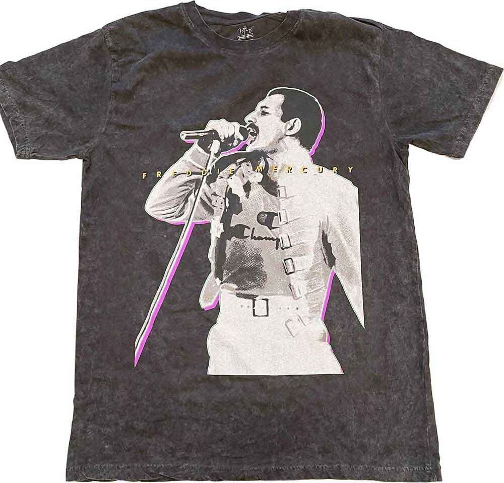 Marškinėliai Freddie Mercury Glow (Wash Collection) Black S Marškinėliai