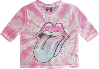 T-Shirt The Rolling Stones Pink Gradient Tongue (Mesh) White S Ladies T-Shirt