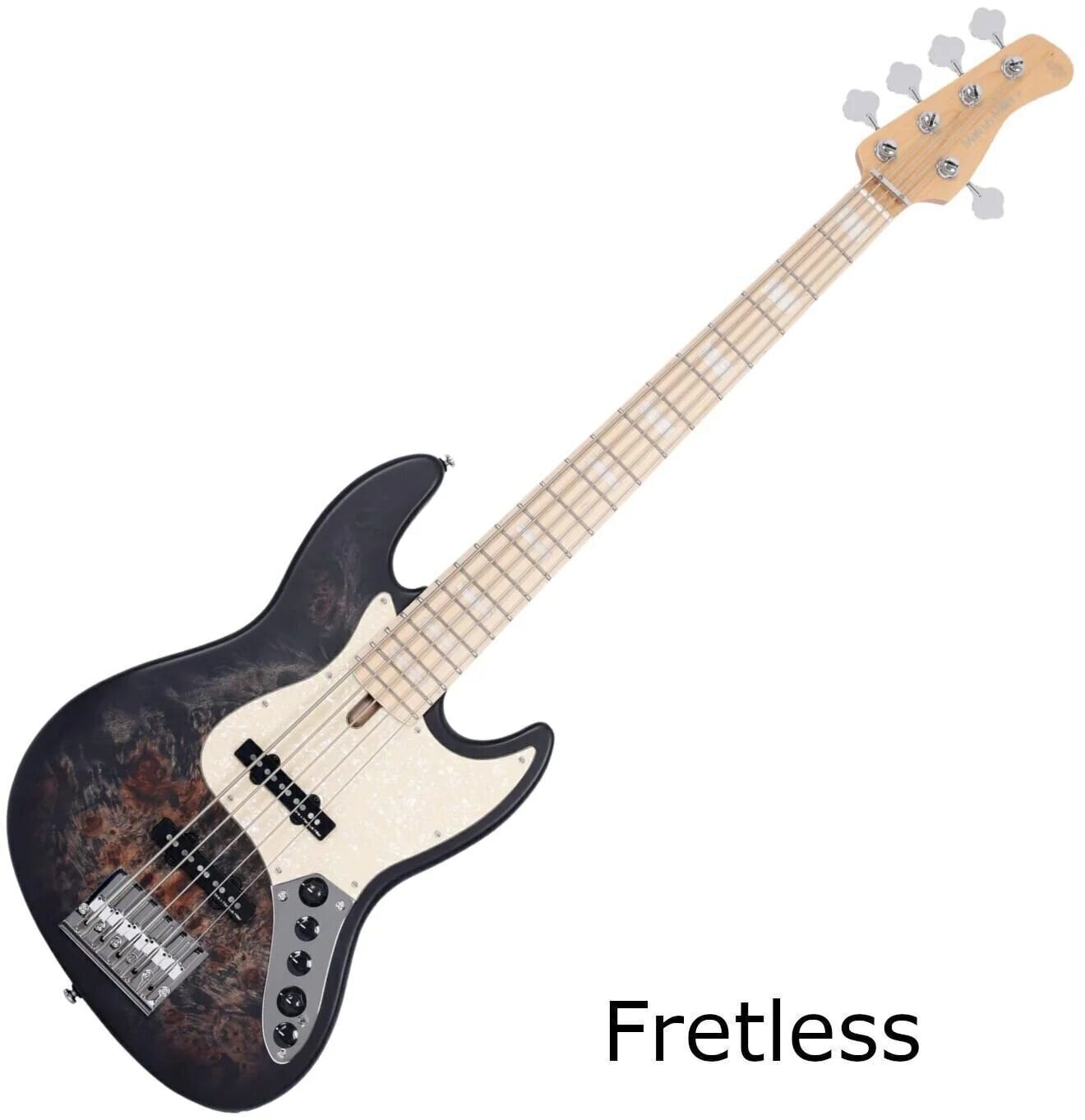 Fretless Bassguitar Sire Marcus Miller V7 Ash Reissue 5 FL Transparent Black Satin Fretless Bassguitar