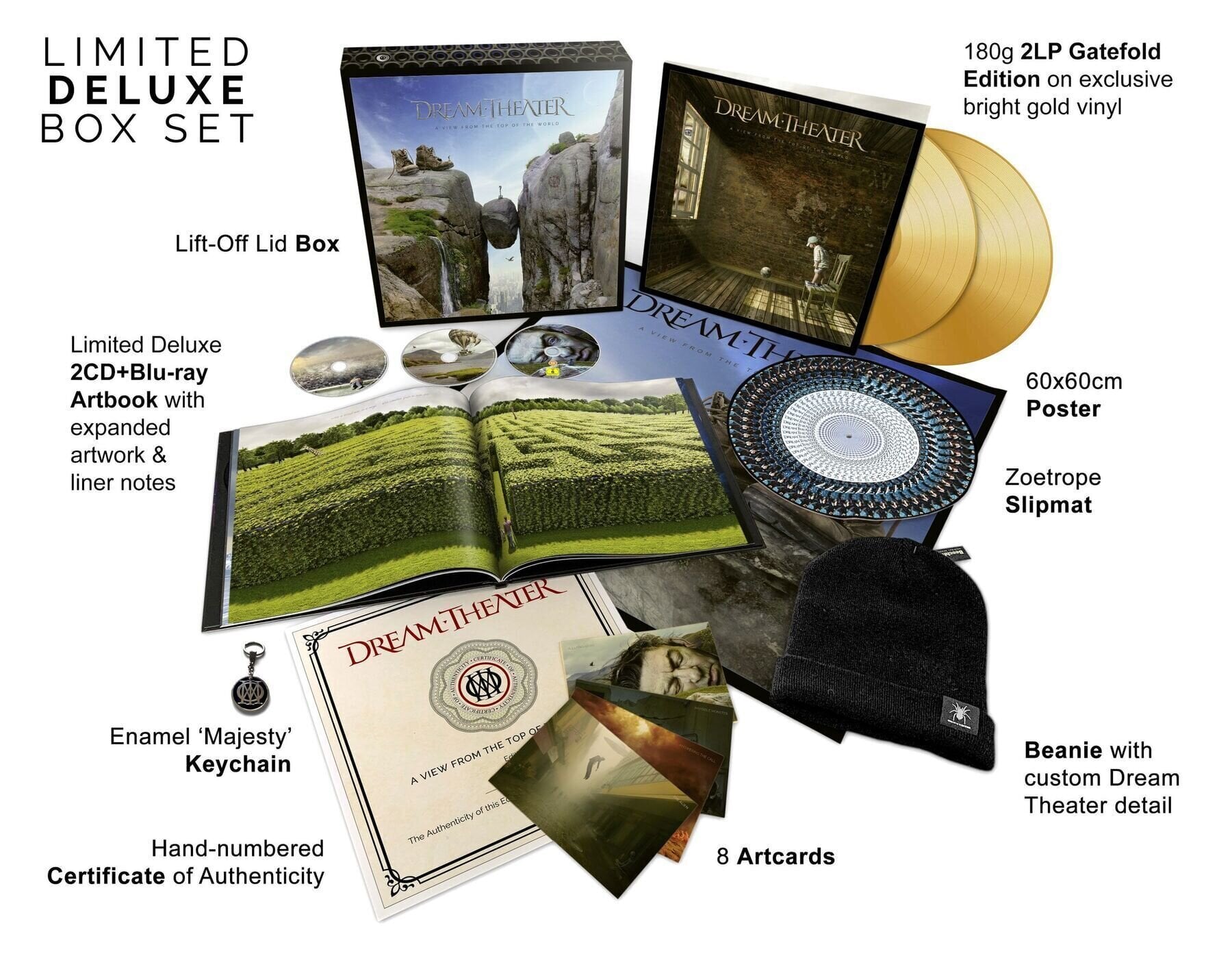 Disco de vinil Dream Theater - A View From The Top Of The World (Box Set) (Gold Bright Coloured) (180 g) (2 LP + 2 CD + Blu-ray)