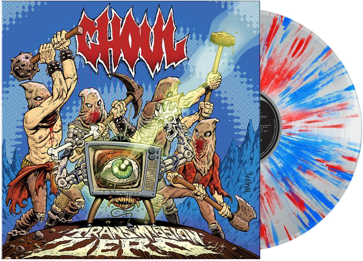 Disco de vinilo Ghoul - Transmission Zero (Thrash Metal) (Clear with Red and Blue Splatter Coloured) (LP)