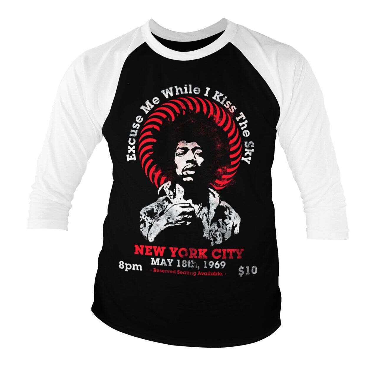 Marškinėliai Jimi Hendrix Live In New York White/Black L Marškinėliai