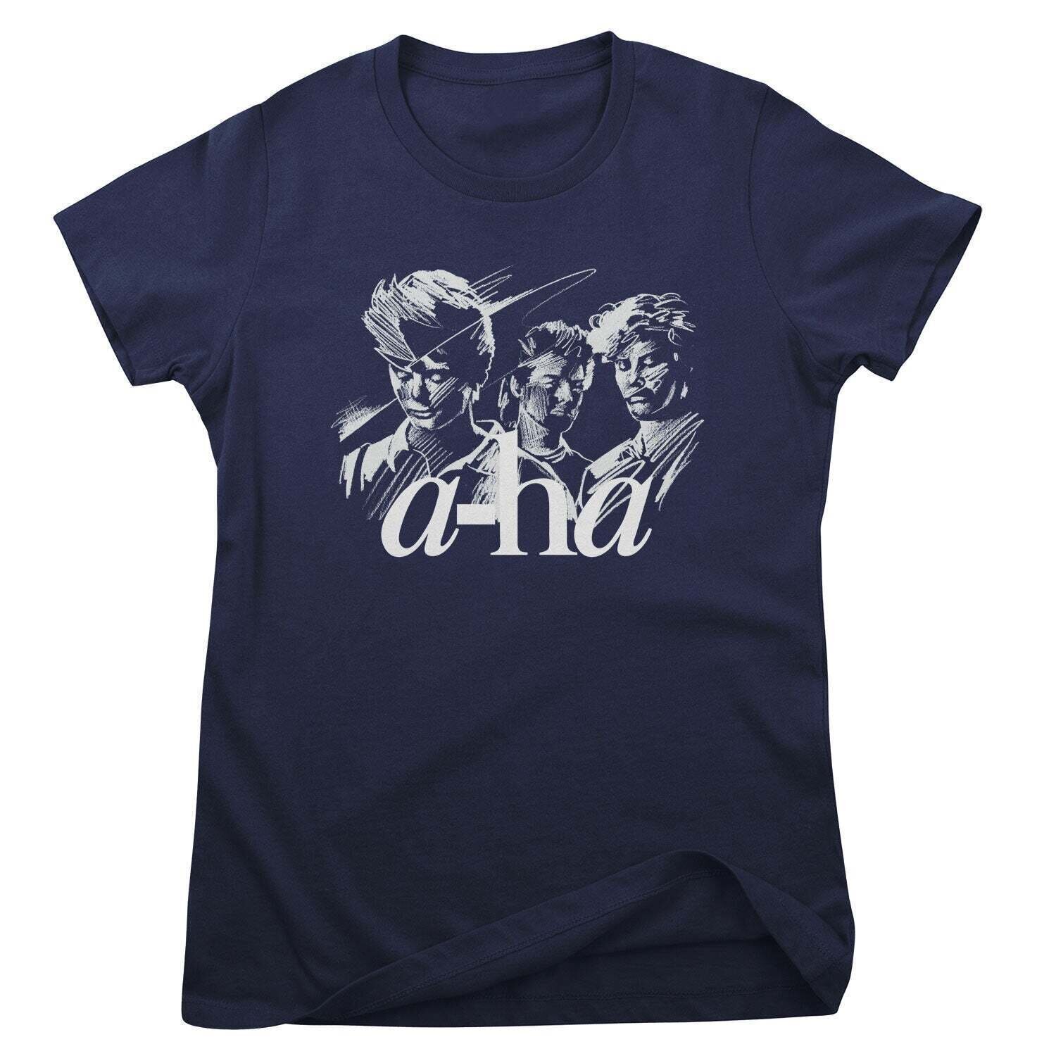 T-Shirt A-HA Band Sketch Navy M Ladies T-Shirt
