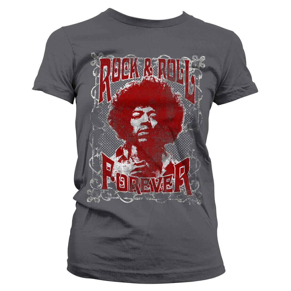 Camiseta de manga corta Jimi Hendrix Rock 'n Roll Forever Dark Grey S De mujer Camiseta de manga corta