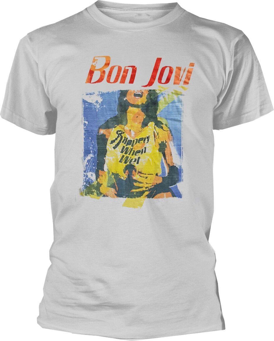 T-Shirt Bon Jovi Slippery When Wet Original Cover White L T-Shirt