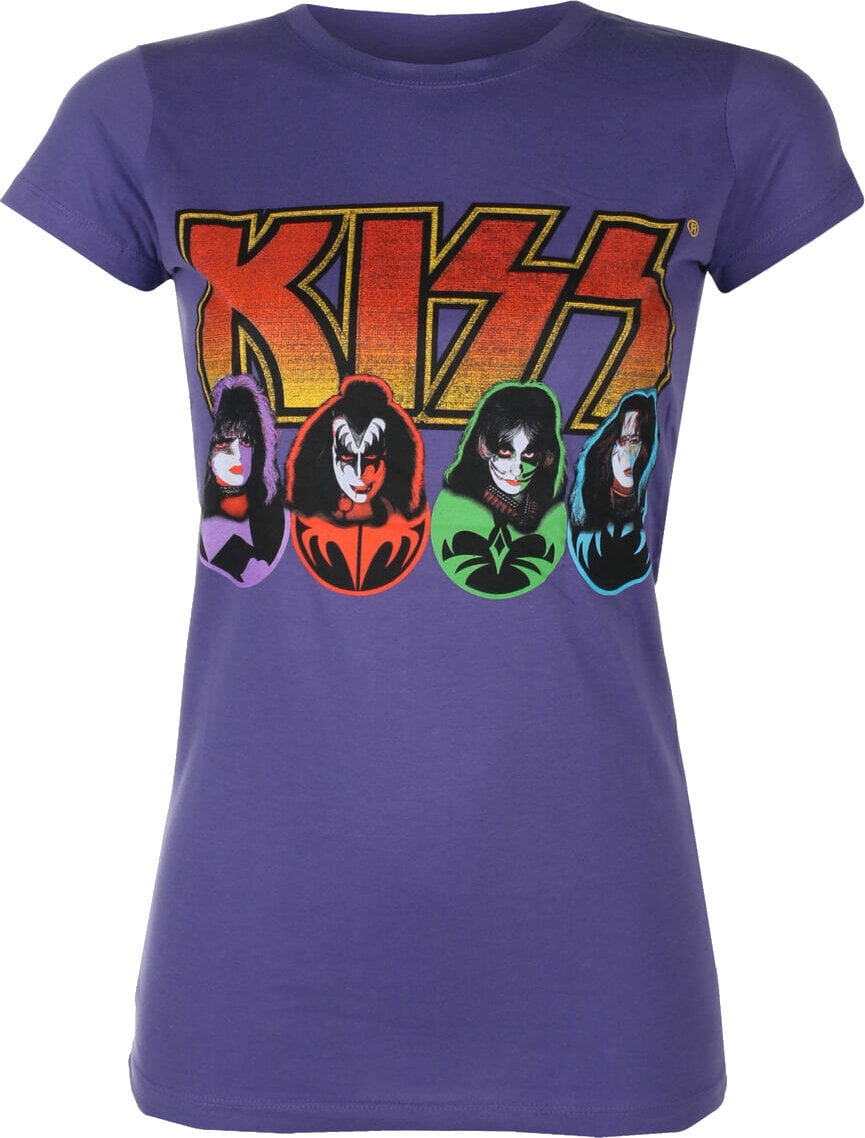 T-Shirt Kiss Logo, Faces & Icons Purple L Damen T-Shirt