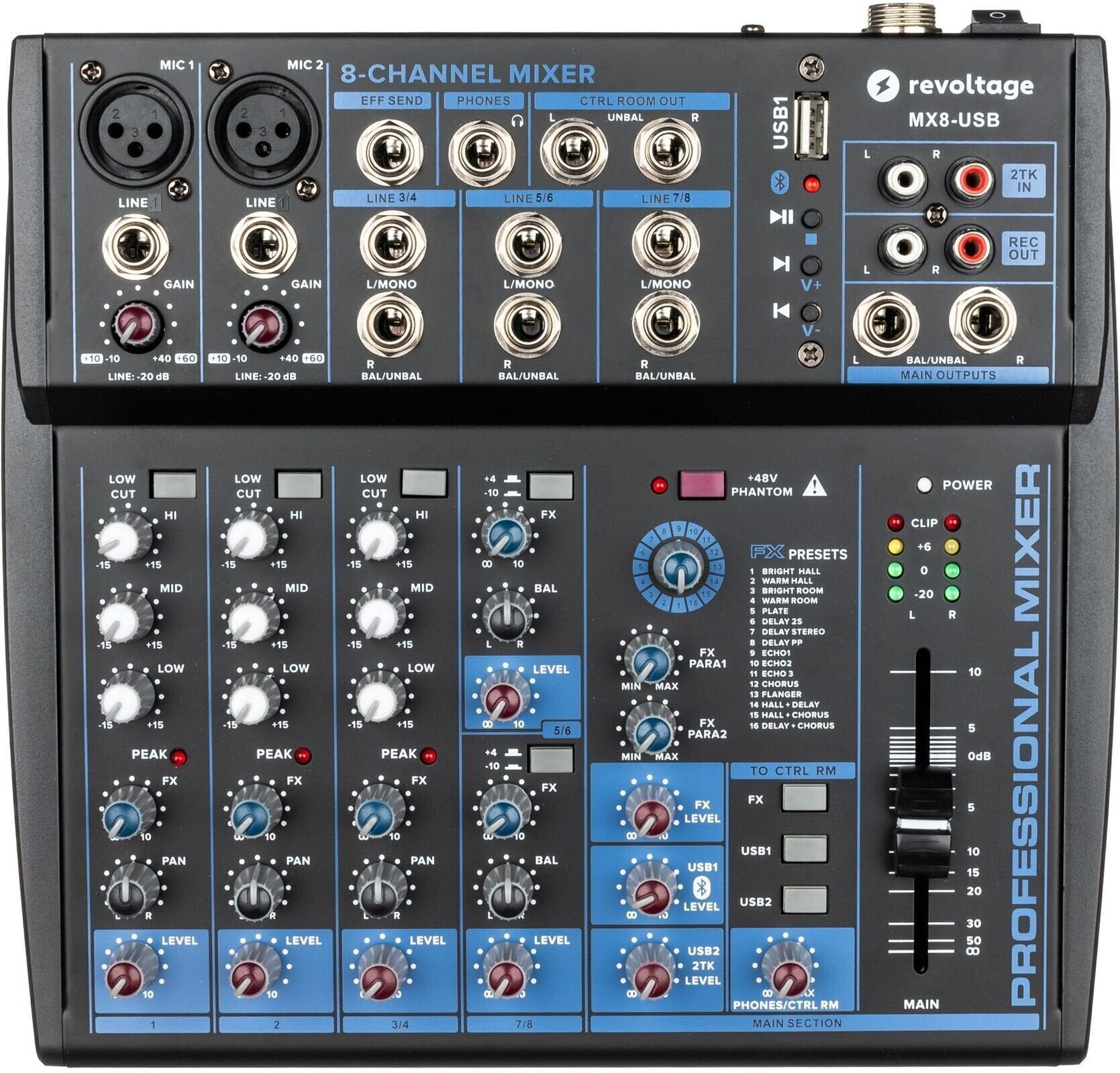 Mesa de mezclas Revoltage MX8-USB Mesa de mezclas