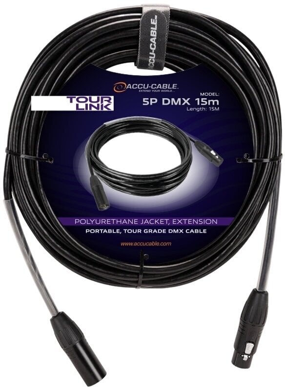 Kábel DMX fényekhez Accu Cable Tour Link 5P DMX 15 m Egyenes - Egyenes Kábel DMX fényekhez
