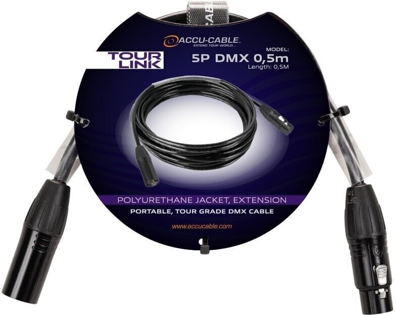 Kábel DMX fényekhez Accu Cable Tour Link 5P DMX 0,5 m Egyenes - Egyenes Kábel DMX fényekhez