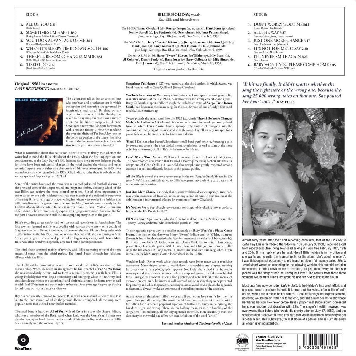 Płyta winylowa Billie Holiday & Ray Ellis And His Orchestra - Last Recording (Limited Edition) (180 g) (LP)