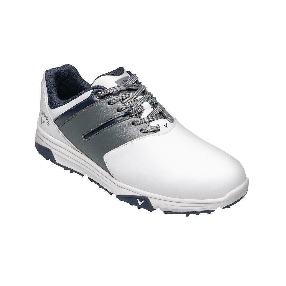 Moški čevlji za golf Callaway Chev Mission Mens Golf Shoes White/Grey UK 7,5