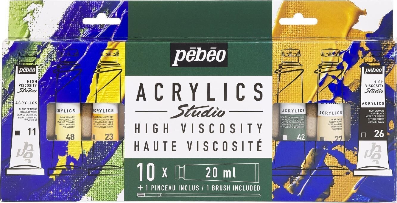 Culoare acrilică Pébéo Acrylic Paint Set de vopsele acrilice 10 x 20 ml 10 Bucăți