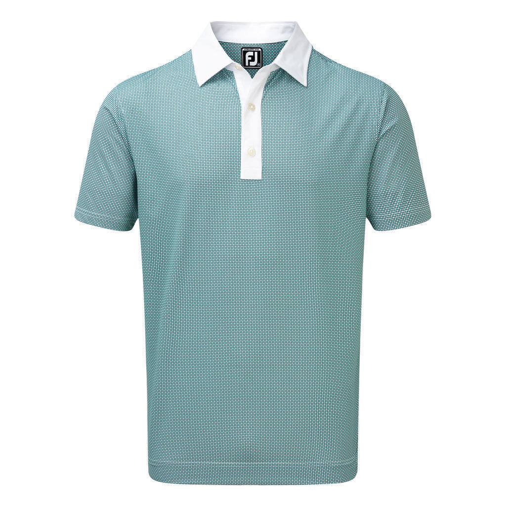 Camisa pólo Footjoy Stretch Lisle Basketweave Print Mens Polo Shirt Aqua White L