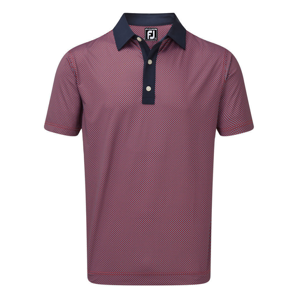 Polo-Shirt Footjoy Stretch Lisle Basketweave Print Herren Poloshirt Scarlet/Navy S