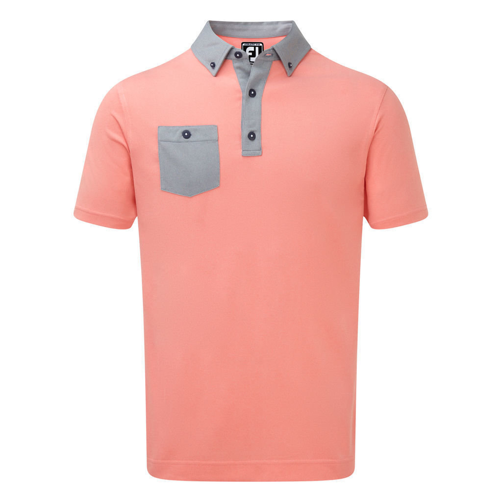 Polo košeľa Footjoy Birdseye Jacquard Buttondown Collar Pánska Polo Košeľa Scarlet/Navy XL