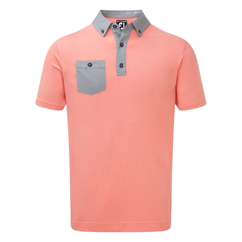 Polo-Shirt Footjoy Birdseye Jacquard Buttondown Collar Herren Poloshirt Scarlet/Navy L
