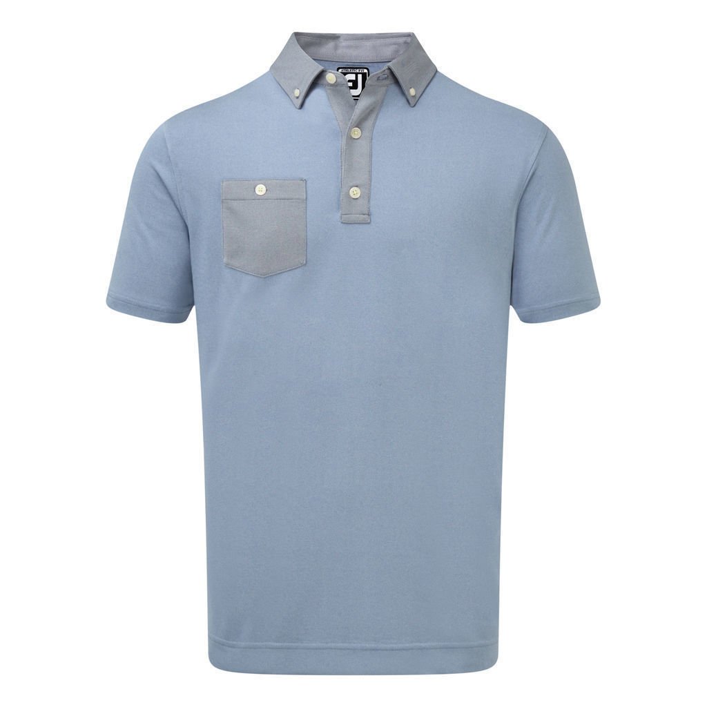 Polo Shirt Footjoy Birdseye Jacquard Buttondown Collar Mens Polo Shirt Blue Marlin/Twilight L