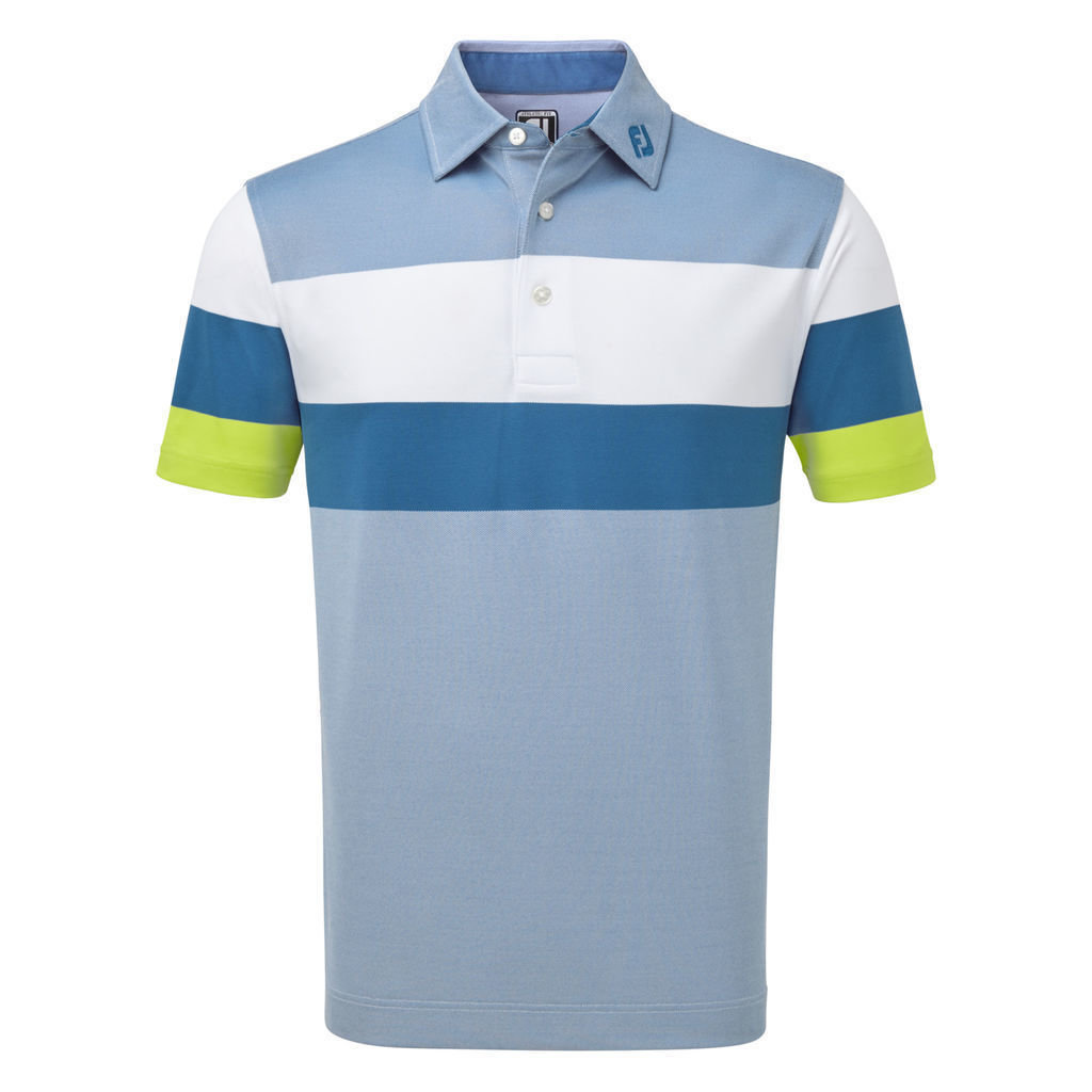 Риза за поло Footjoy Engineered Birdseye Pique Blue/White/Citrus XL