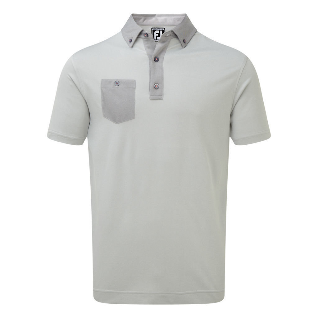 Polo Shirt Footjoy Birdseye Jacquard Buttondown Collar Heather Grey/Granite M