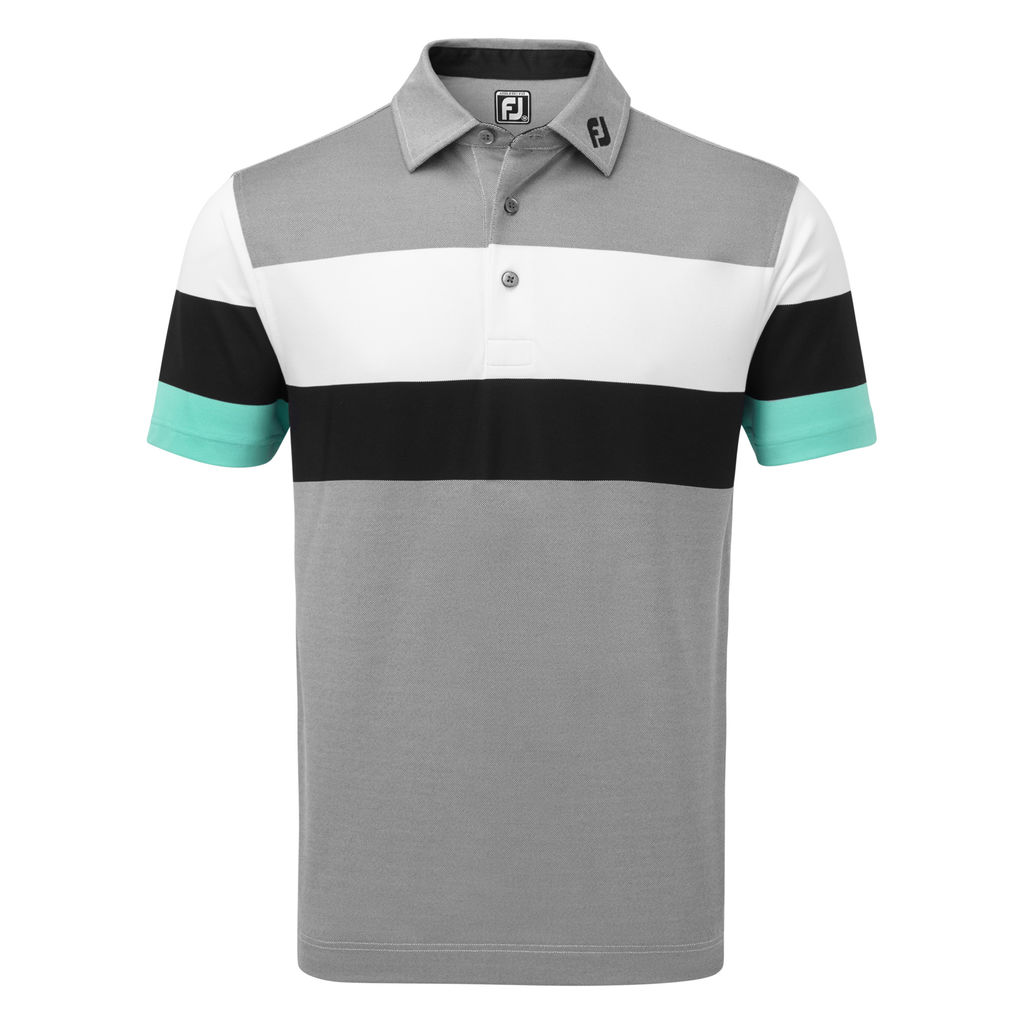 Footjoy Engineered Birdseye Pique Mens Polo Shirt Black White Aqua M Muziker